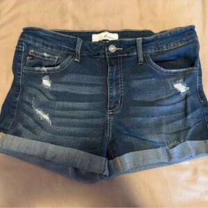 KanCan Blue Jean Shorts with Distressed Details